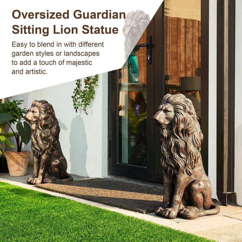 Glitzhome 28"H Oversized MGO Guardian Sitting Lion Garden Statue Porch